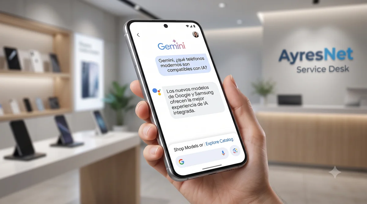 Celular con gemini y logo ayresnet